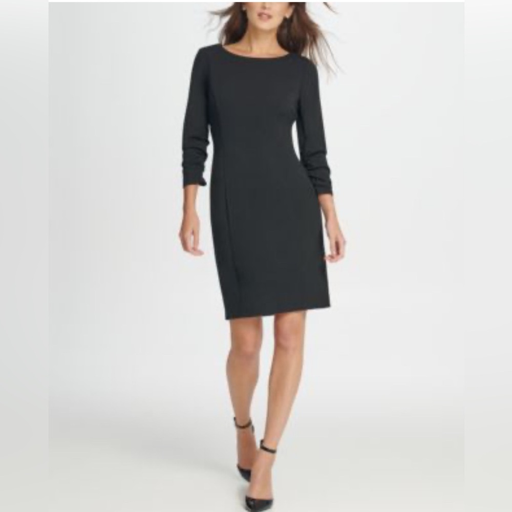 DKNY Forrest Dark Green 3/4 Long Sleeve Sheath Dress 12